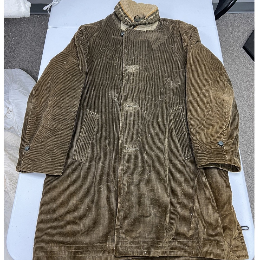 Vintage sears Corduroy Car Coat Men XL Olive Brown Heavy Distressed Workwear